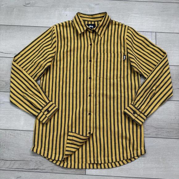 Stüssy Piper Stripe LS Shirt Men Size Small Gold Black Vertical Stripes NWT $95 - Picture 2 of 8